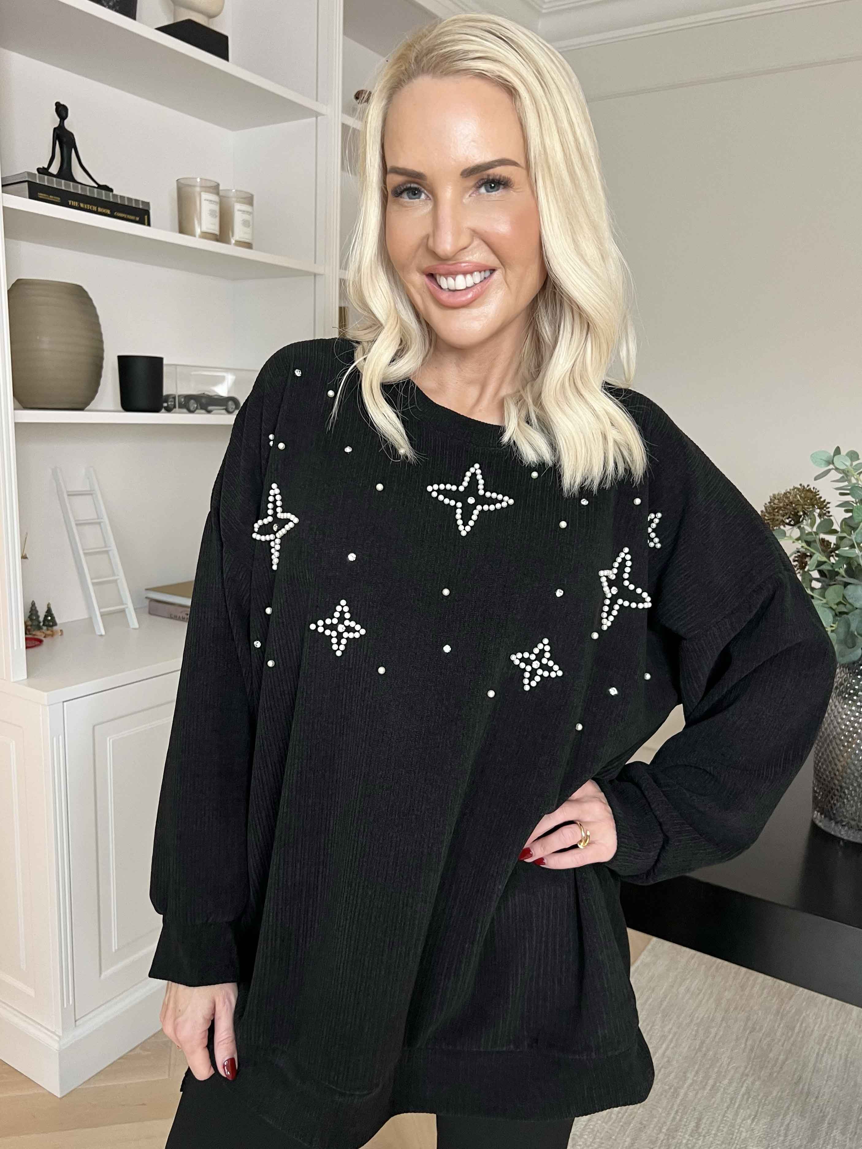 Uma - Fløjl bluse med perler og similisten